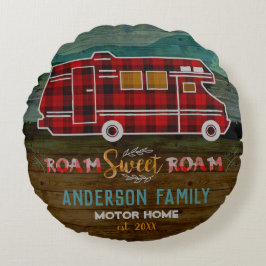 Motorhome RV Camper Travel Van Rustic Personalized Rundes Kissen