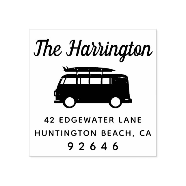 Motorhome Surfboard Familienname Rücksendeadresse Gummistempel (Prägung)