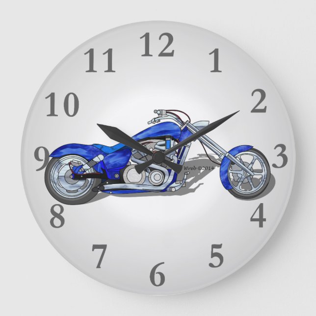 Motorrad 1 - Blau Große Wanduhr (Vorderseite)