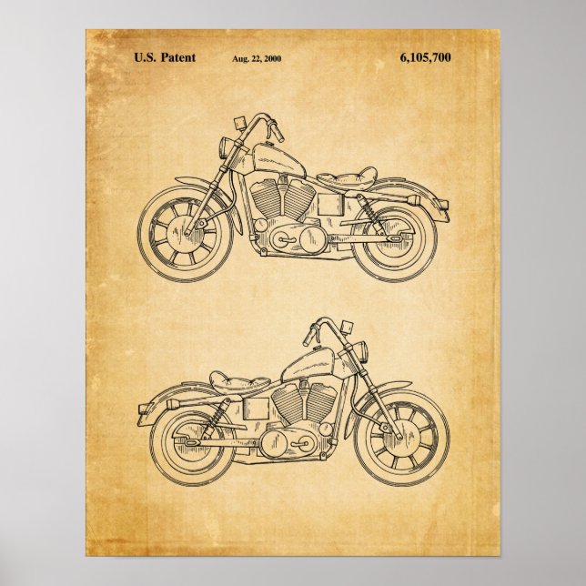 Motorrad-Armabdeckung Patent Alte Buchseite Poster (Vorne)