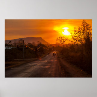 Motorrad bei Sonnenuntergang Poster