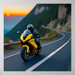 Motorrad-Bergstraßenblick für Fahrer Poster