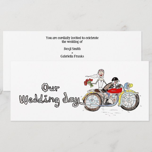 Motorrad Braut und Bräutigam Hochzeit Einladung (Vorne/Hinten)