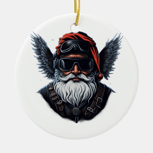 Motorrad Cool Santa Keramik Ornament (Vorne)