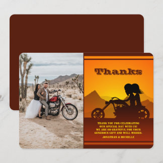 Motorrad Couple Mountain Sunset Foto Hochzeit Dankeskarte