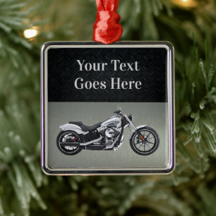 Motorrad Custom Christmas Message Black Silber Ornament Aus Metall