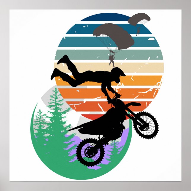Motorrad, Fallschirme und im Freien Poster (Vorne)