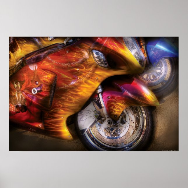 Motorrad - Flamme auf Poster (Vorne)