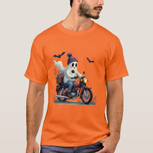 Motorrad für Ghost mit Blume Halloween T-Shirt (Vorderseite)