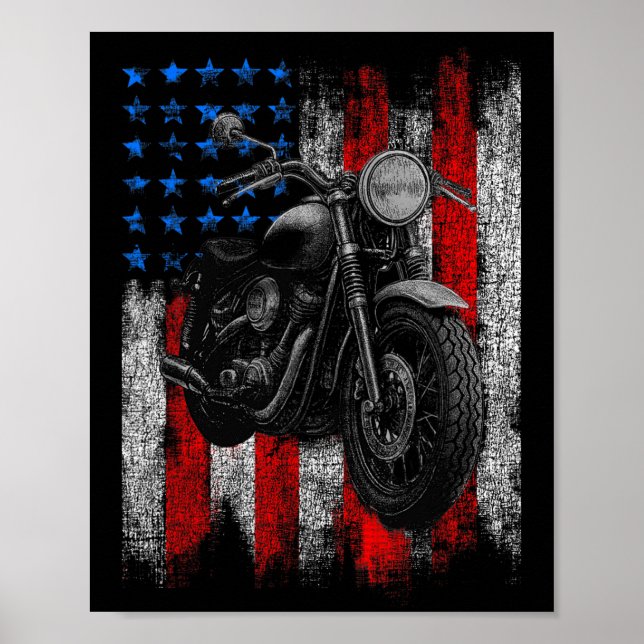 Motorrad-Grafik-Mens-Biker-amerikanische Flagge Poster (Vorne)