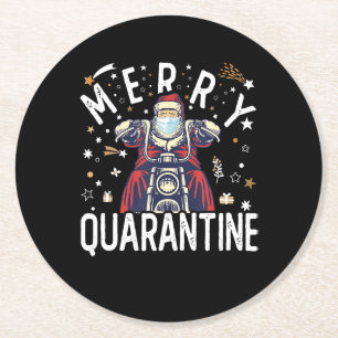 Motorrad-Hipster Santa Face Maske Runder Pappuntersetzer