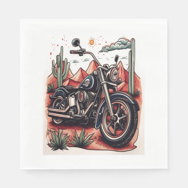 Motorrad im Wüstenkaktus-Western-Set Serviette (Vorderseite)