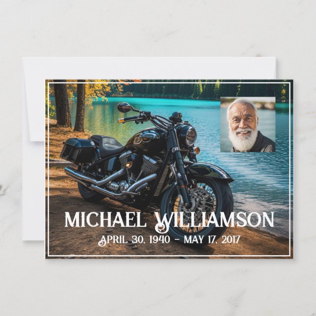 Motorrad in der Nähe der Wasserfeier des Lebens Einladung (Vorderseite)