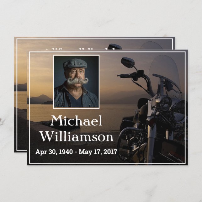 Motorrad in der Nähe von Wasser FotoFeier des Lebe Einladung (Vorne/Hinten)