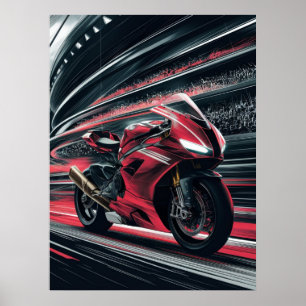 Motorrad in Geschwindigkeit auf der Rennstrecke Poster