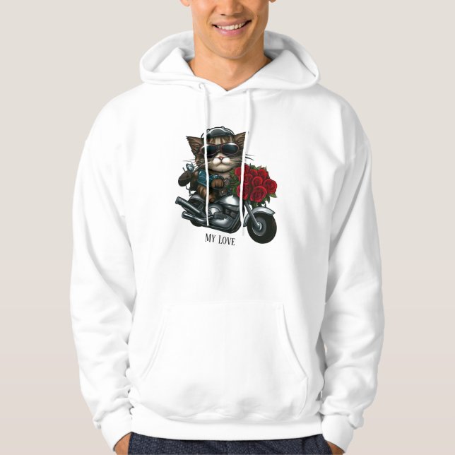 Motorrad-Katzenfahrten rote Rosen Blume meine Lieb Hoodie (Vorderseite)