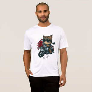 Motorrad-Katzenfahrten rote Rosen Blume meine Lieb T-Shirt