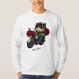 Motorrad-Katzenfahrten rote Rosen Blume meine Lieb T-Shirt