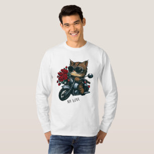 Motorrad-Katzenfahrten rote Rosen Blume meine Lieb T-Shirt