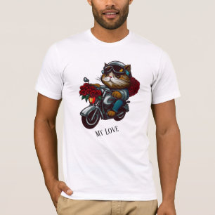 Motorrad-Katzenfahrten rote Rosen Blume meine Lieb T-Shirt