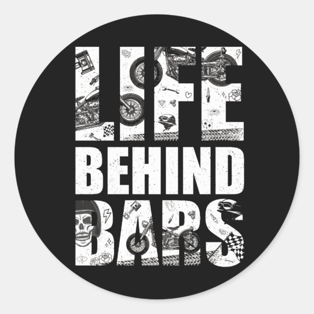 Motorrad-Lebensdauer hinter Bars Shirt Motorradübe Runder Aufkleber (Vorderseite)