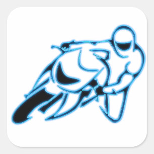 Motorrad-Logo-Schwarzes mit blauen Neonlinien Quadratischer Aufkleber