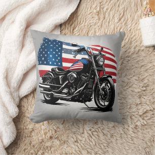 Motorrad mit amerikanischer Flagge Kissen