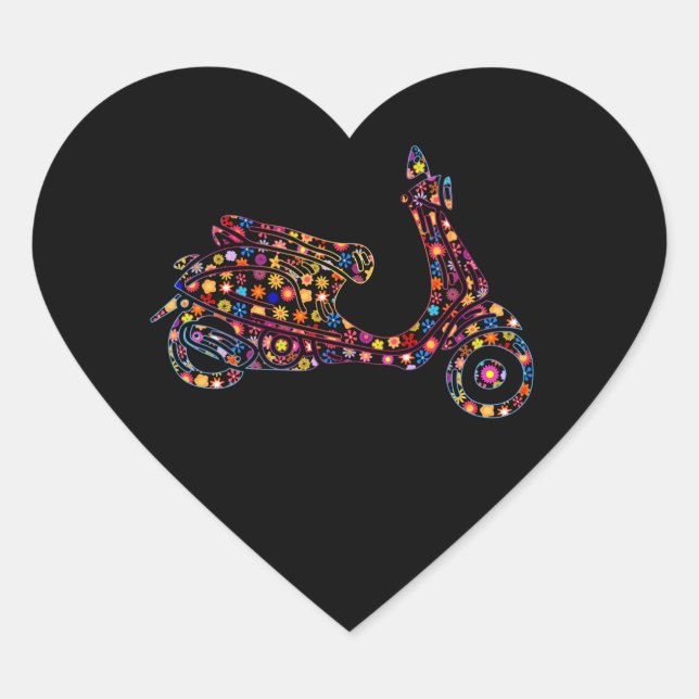 Motorrad mit Blume Herz-Aufkleber (Vorderseite)