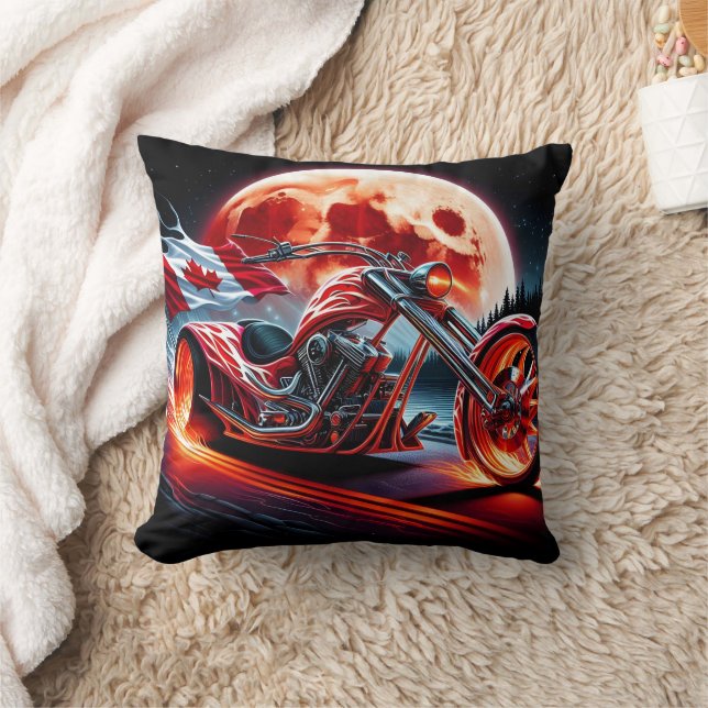 Motorrad mit kanadischer Flagge auf dem Mond Kissen (Decke)