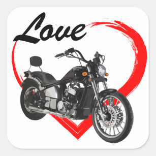 Motorrad mit Liebe des roten Herzens Quadratischer Aufkleber
