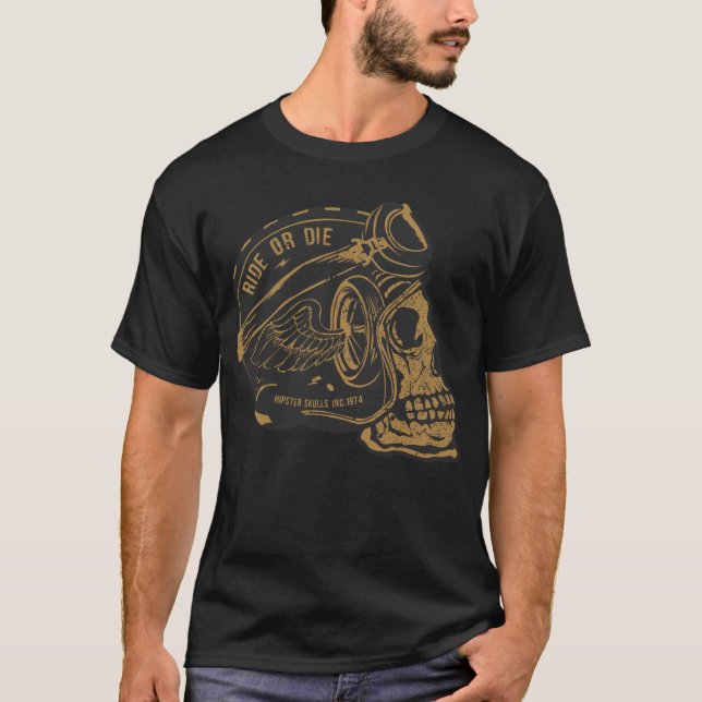 Motorrad mit Motorrad-Sterbekopf T-Shirt (Vorderseite)
