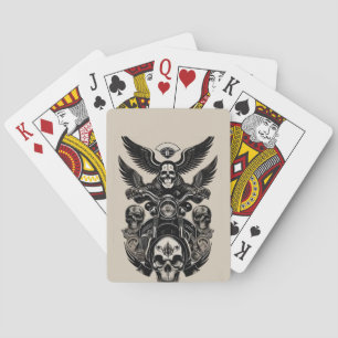 Motorrad mit Schädelmotiv und Flügeln Spielkarten