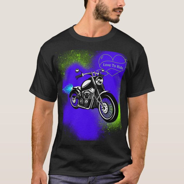 Motorrad mit T - Shirt für blaue und grüne Farbtaf (Vorderseite)