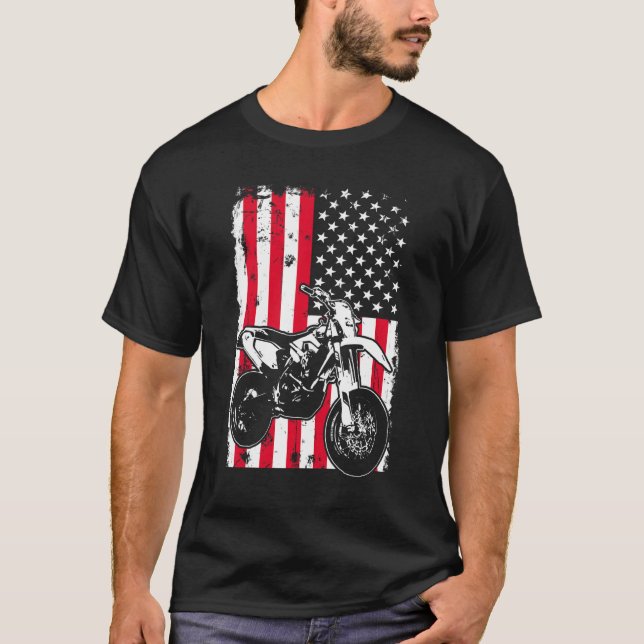Motorrad mit US-amerikanischer Flagge Vierte 4. Ju T-Shirt (Vorderseite)