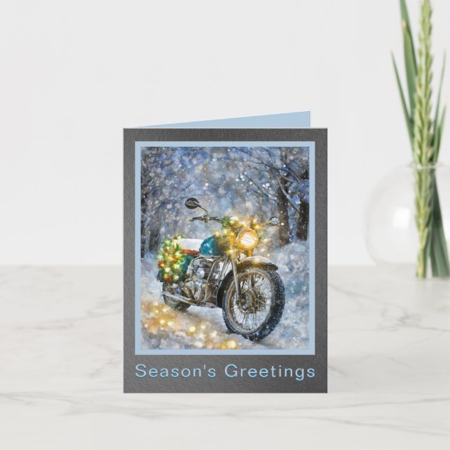 Motorrad mit Weihnachtsbeleuchtung Weihnachtskarte Feiertagskarte (Vorderseite)