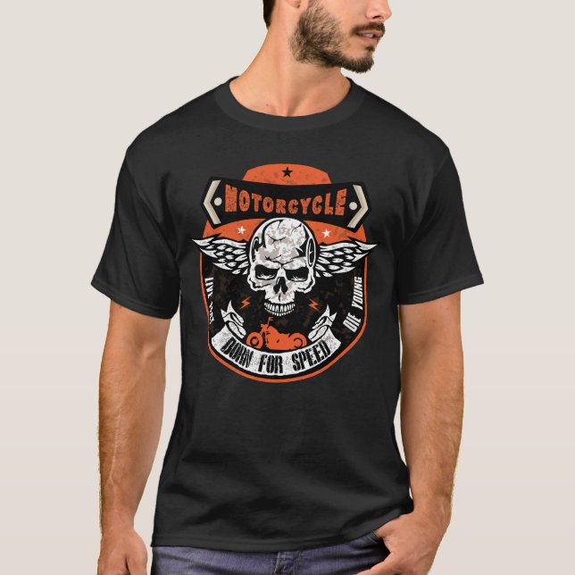 Motorrad-Motorrad-Motorrad-Todeskopf Sku-Flügel T-Shirt (Vorderseite)