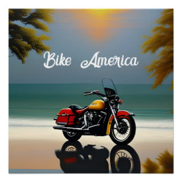 Motorrad Parkplatz in der Nähe des Ozeans Poster