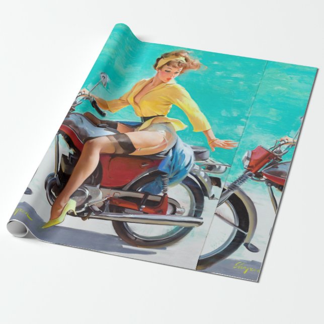 Motorrad Pin Up Geschenkpapier (Ungerollt)