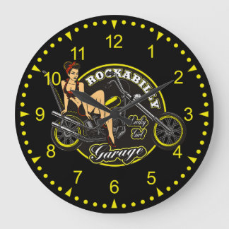 Motorrad Pinup Babe Garage Große Wanduhr