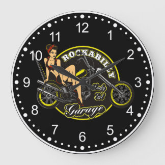 Motorrad Pinup Babe Garage Große Wanduhr