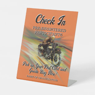 Motorrad-Poker-Run im Vintage-Look personalisiert Sockelschild