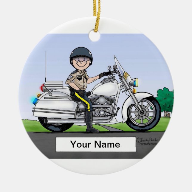 Motorrad-Polizist - Mann Keramikornament (Vorne)