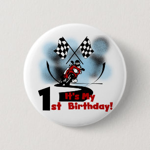 Motorrad-Rennen 1. Geburtstag Tshirts und Geschenk Button