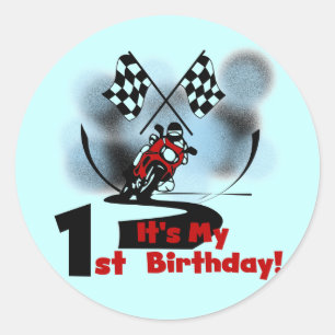 Motorrad-Rennen 1. Geburtstag Tshirts und Geschenk Runder Aufkleber