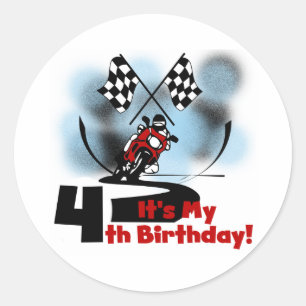 Motorrad-Rennen 4. Geburtstag Tshirts Runder Aufkleber