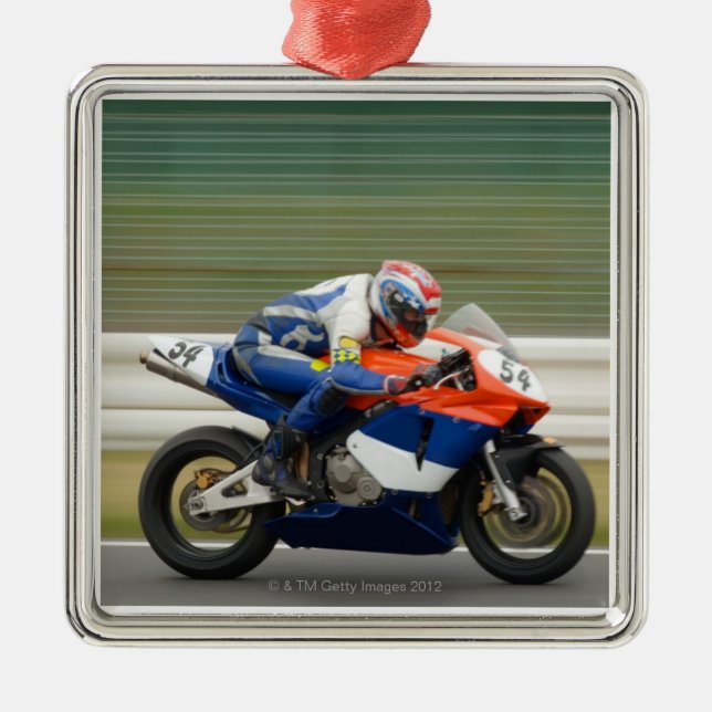 Motorrad-Rennen Silbernes Ornament (Vorne)