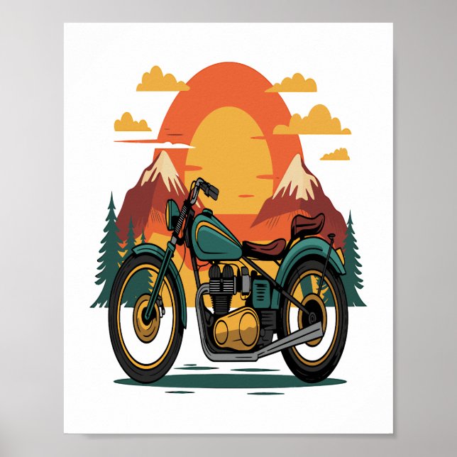 Motorrad Retro Vintager Sonnenuntergang Poster (Vorne)