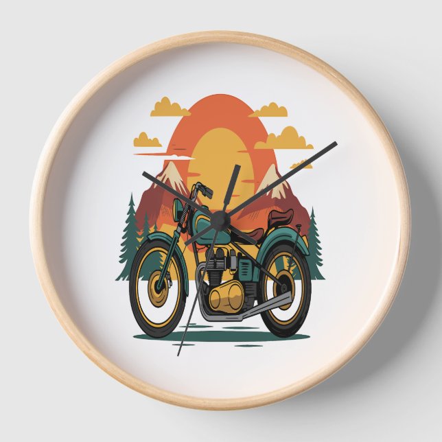 Motorrad Retro Vintager Sonnenuntergang Uhr (Vorderseite)