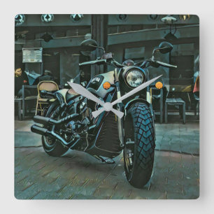 Motorrad-Retrogeschenk Quadratische Wanduhr