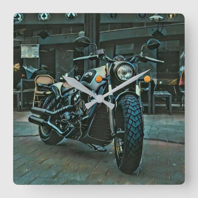 Motorrad-Retrogeschenk Quadratische Wanduhr (Vorderseite)